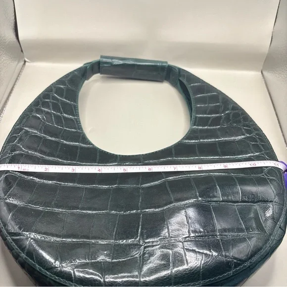 Elegant Green Staud Moon Bag Crocodile-Embossed Women's Shoulder Bag